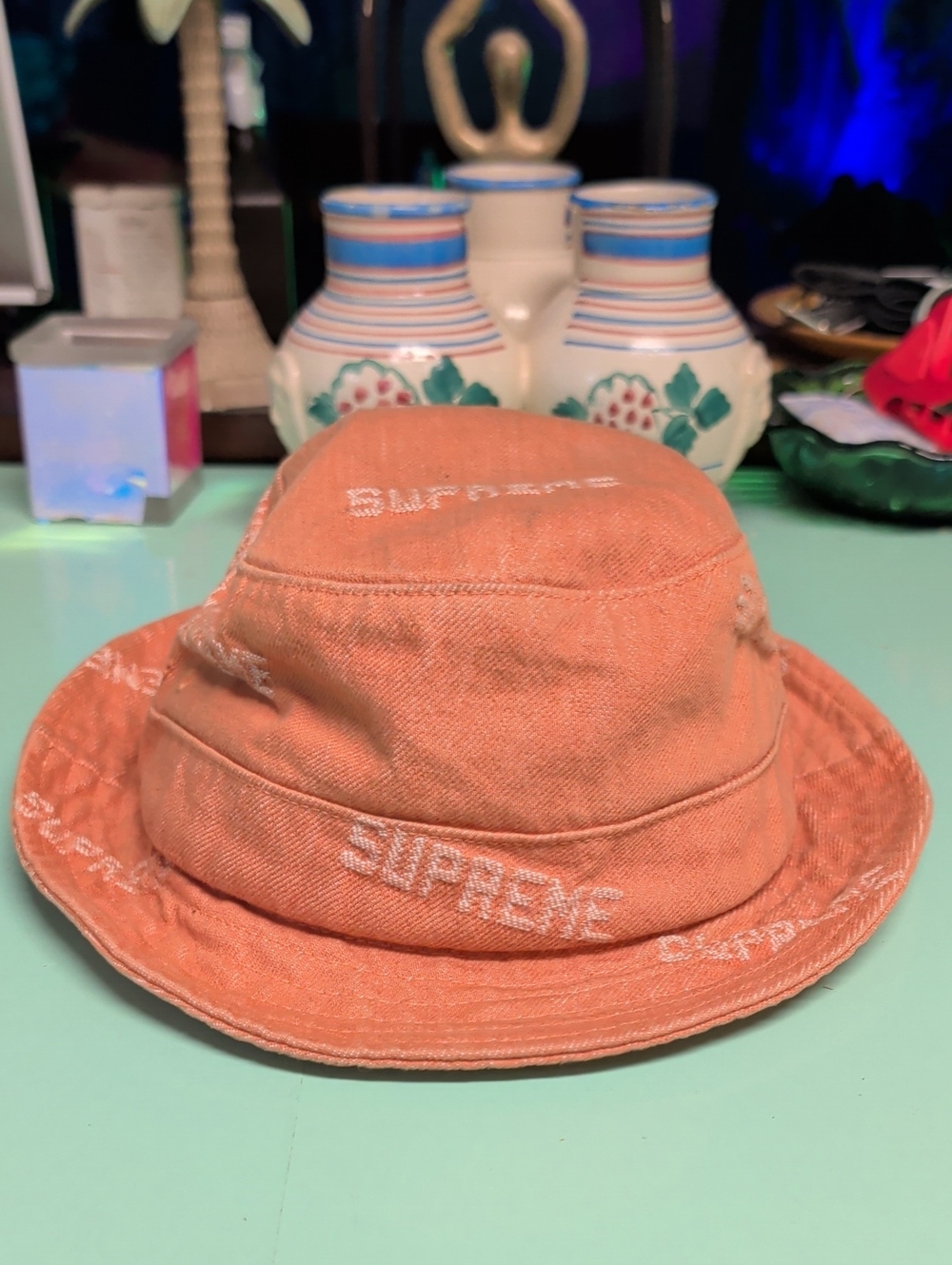 Supreme Orange Embroidered Bucket Hat